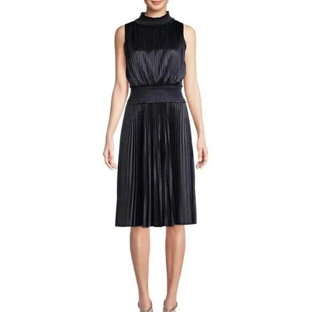NWT Nanette Lepore Pleated Blouson Dress Sleeveless Very Black Knee Leng… - Picture 2 of 8